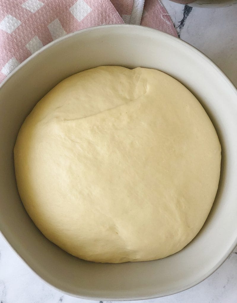 A bowl of dough rising.